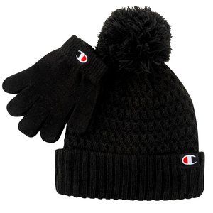 Champion Kids' Glove & Beanie Set BLACK/WHITE/GREY Stripes - CV5-0736